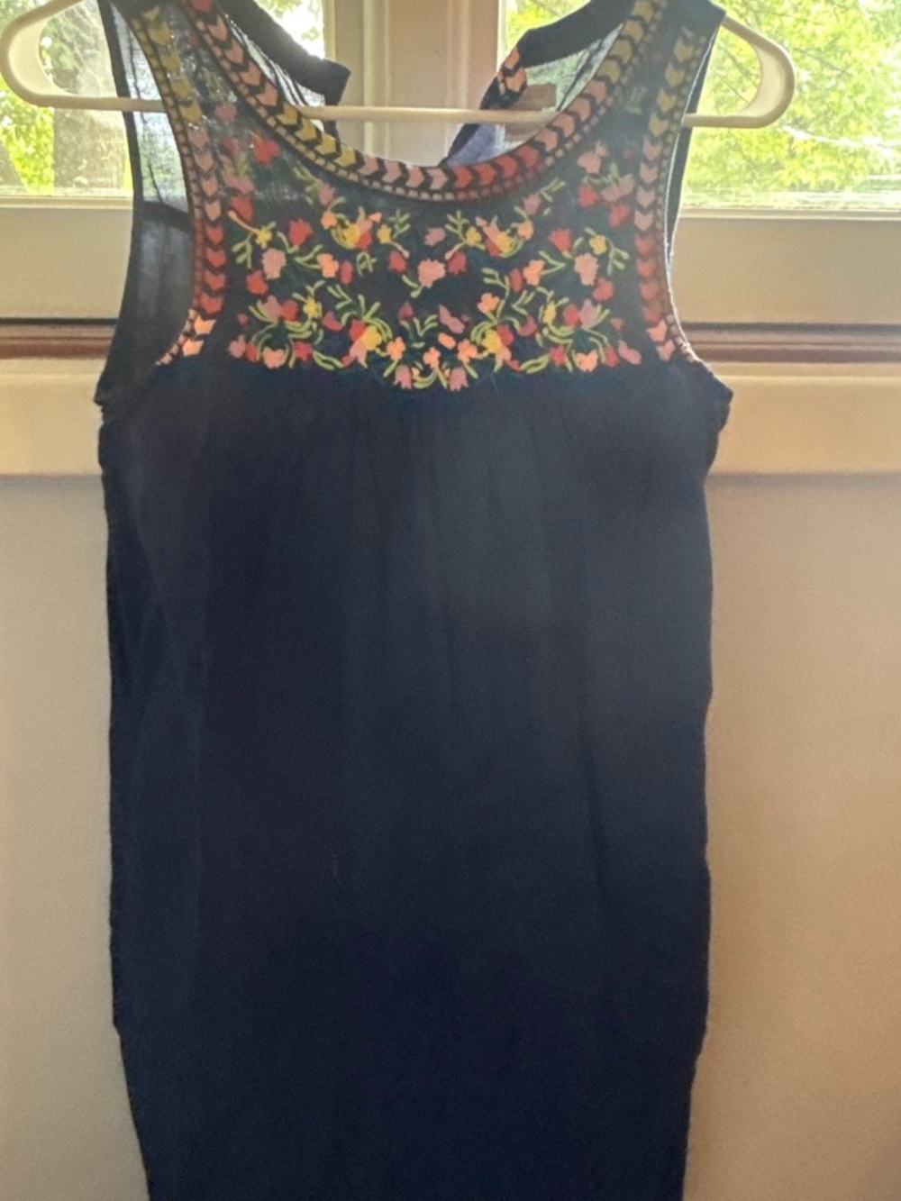 J. Crew Navy Sleeveless Embroidered Yoke Camisole